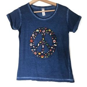 International Flag Peace Graphic Blue T Shirt M